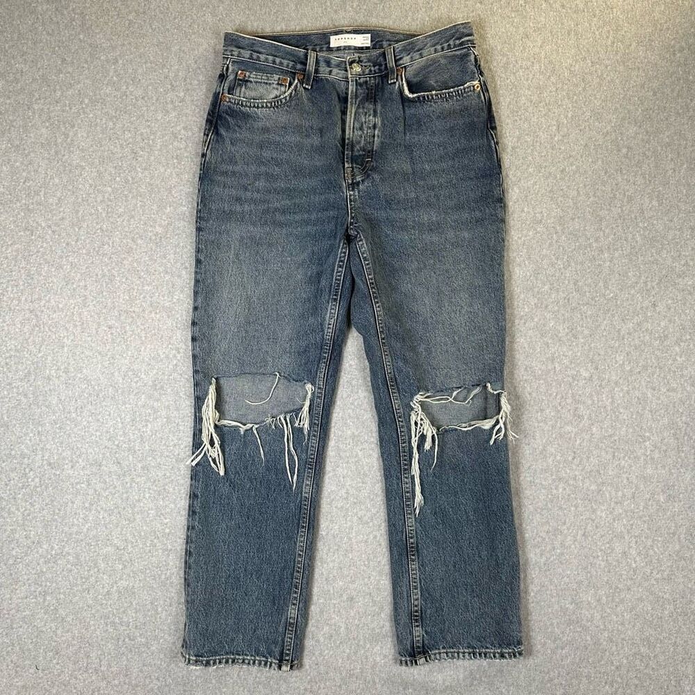 TopShop dad jeans womens 8 ( 30x30) ripped distressed blue denim